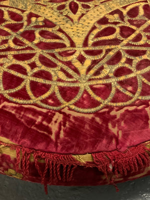 Indian velvet antique squab cushion (38cm diameter)