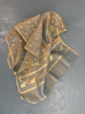Indian Lucknow vintage  silk stole (177 x 56cm)