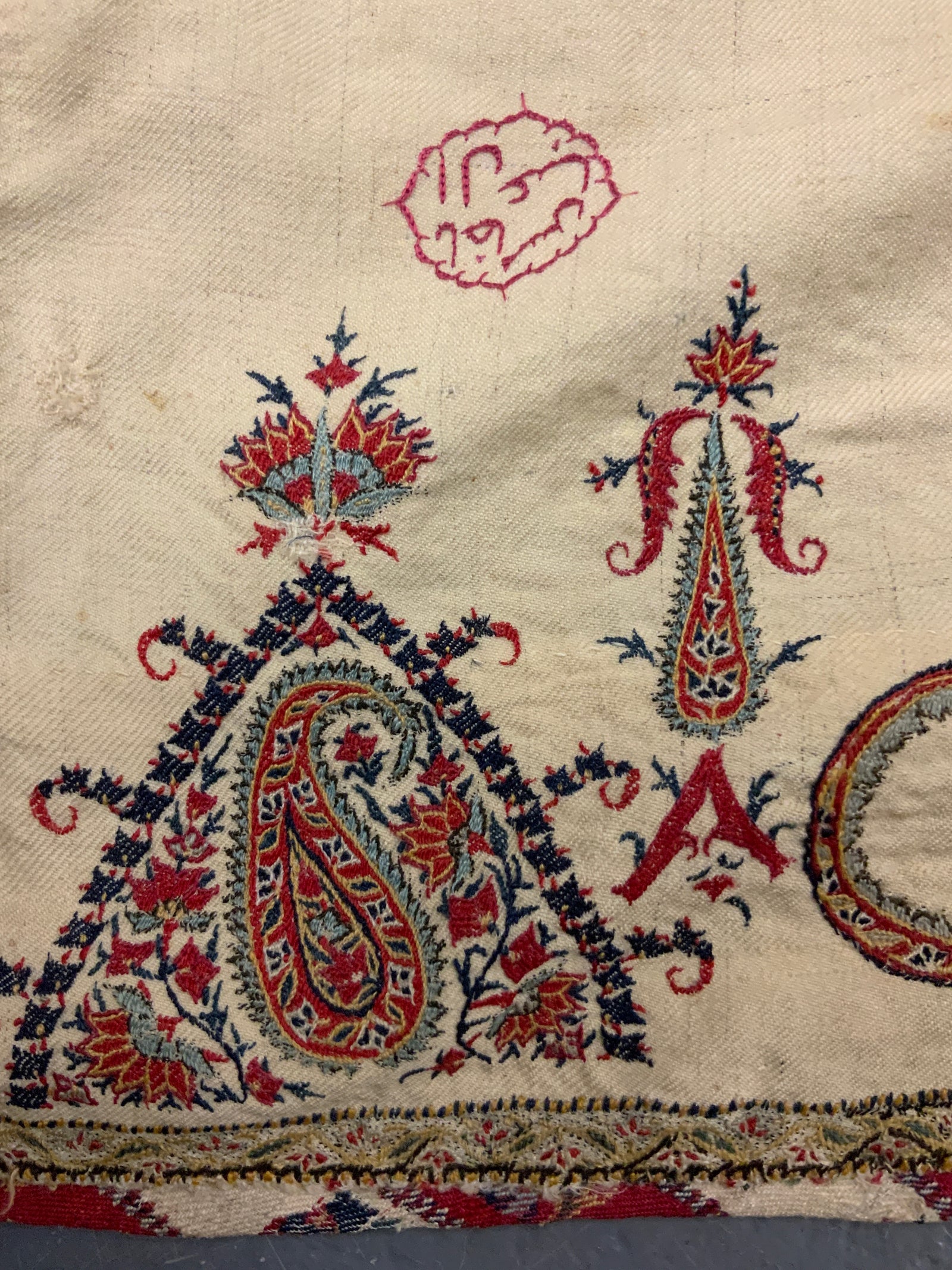 Superb antique Persian embroidery from a cloak (142 x 272cm)