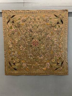 Indo-European satin silk zardosi embroidered bedcover (173 x 173cm)