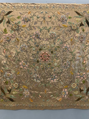 Indo-European satin silk zardosi embroidered bedcover (173 x 173cm)