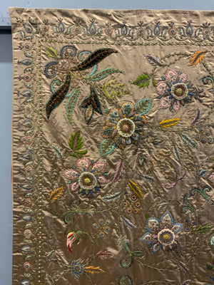 Indo-European satin silk zardosi embroidered bedcover (173 x 173cm)