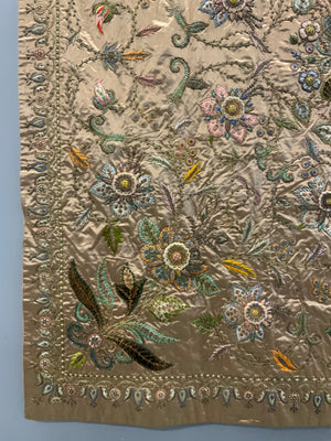 Indo-European satin silk zardosi embroidered bedcover (173 x 173cm)