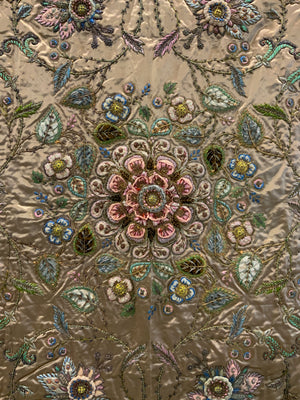 Indo-European satin silk zardosi embroidered bedcover (173 x 173cm)