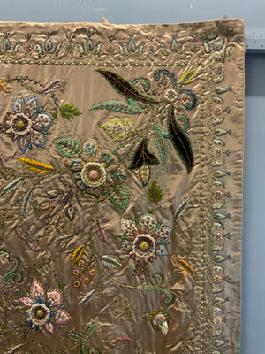 Indo-European satin silk zardosi embroidered bedcover (173 x 173cm)