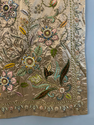 Indo-European satin silk zardosi embroidered bedcover (173 x 173cm)