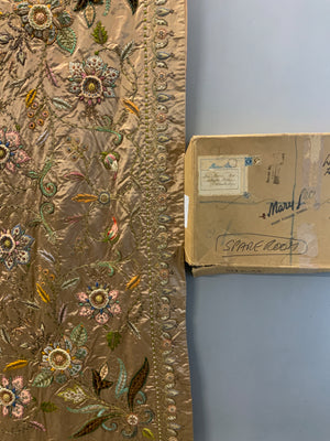 Indo-European satin silk zardosi embroidered bedcover (173 x 173cm)