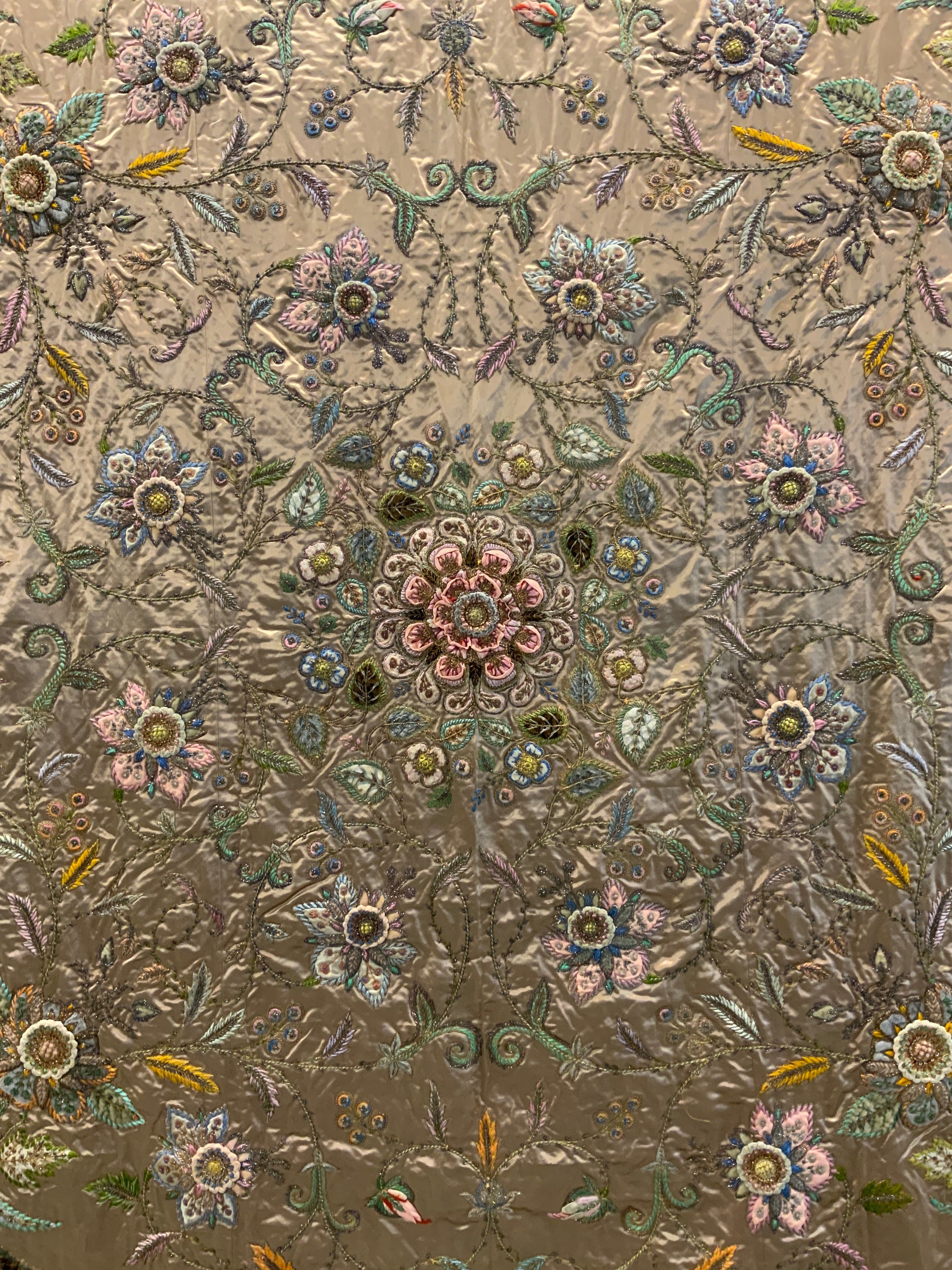 Indo-European satin silk zardosi embroidered bedcover (173 x 173cm)