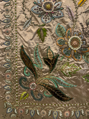 Indo-European satin silk zardosi embroidered bedcover (173 x 173cm)