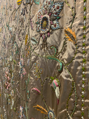 Indo-European satin silk zardosi embroidered bedcover (173 x 173cm)