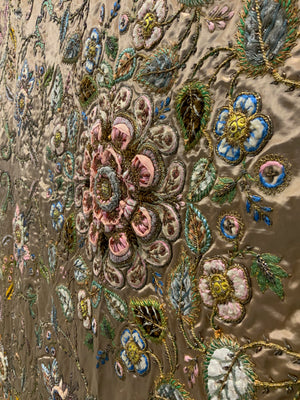 Indo-European satin silk zardosi embroidered bedcover (173 x 173cm)