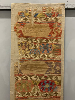 Mounted Anatolian antique kilim companion fragments (~286 x 74cm) [2]