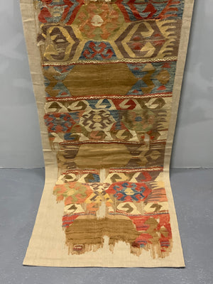 Mounted Anatolian antique kilim companion fragments (~286 x 74cm) [2]