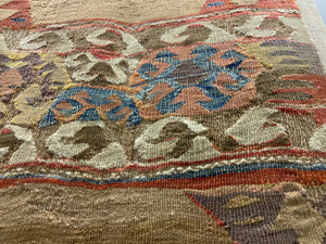 Mounted Anatolian antique kilim companion fragments (~286 x 74cm) [2]