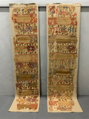 Mounted Anatolian antique kilim companion fragments (~286 x 74cm) [2]