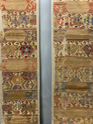 Mounted Anatolian antique kilim companion fragments (~286 x 74cm) [2]