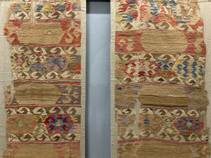 Mounted Anatolian antique kilim companion fragments (~286 x 74cm) [2]
