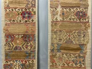 Mounted Anatolian antique kilim companion fragments (~286 x 74cm) [2]