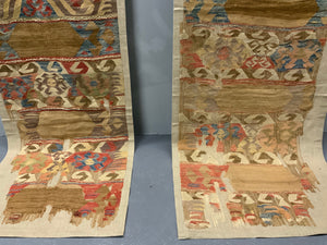 Mounted Anatolian antique kilim companion fragments (~286 x 74cm) [2]