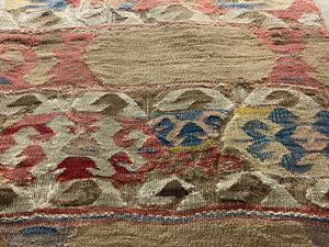 Mounted Anatolian antique kilim companion fragments (~286 x 74cm) [2]