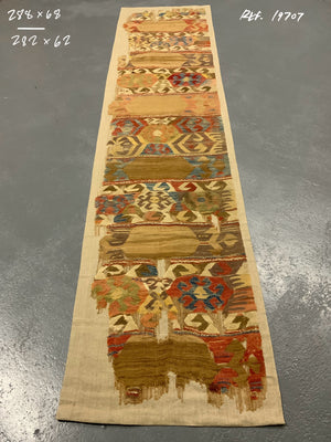 Mounted Anatolian antique kilim companion fragments (~286 x 74cm) [2]