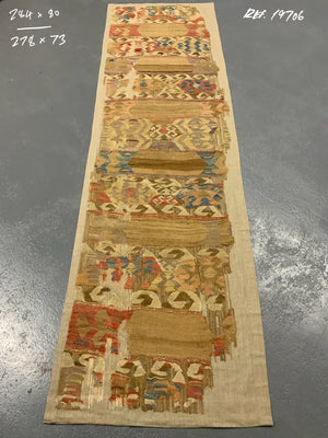 Mounted Anatolian antique kilim companion fragments (~286 x 74cm) [2]