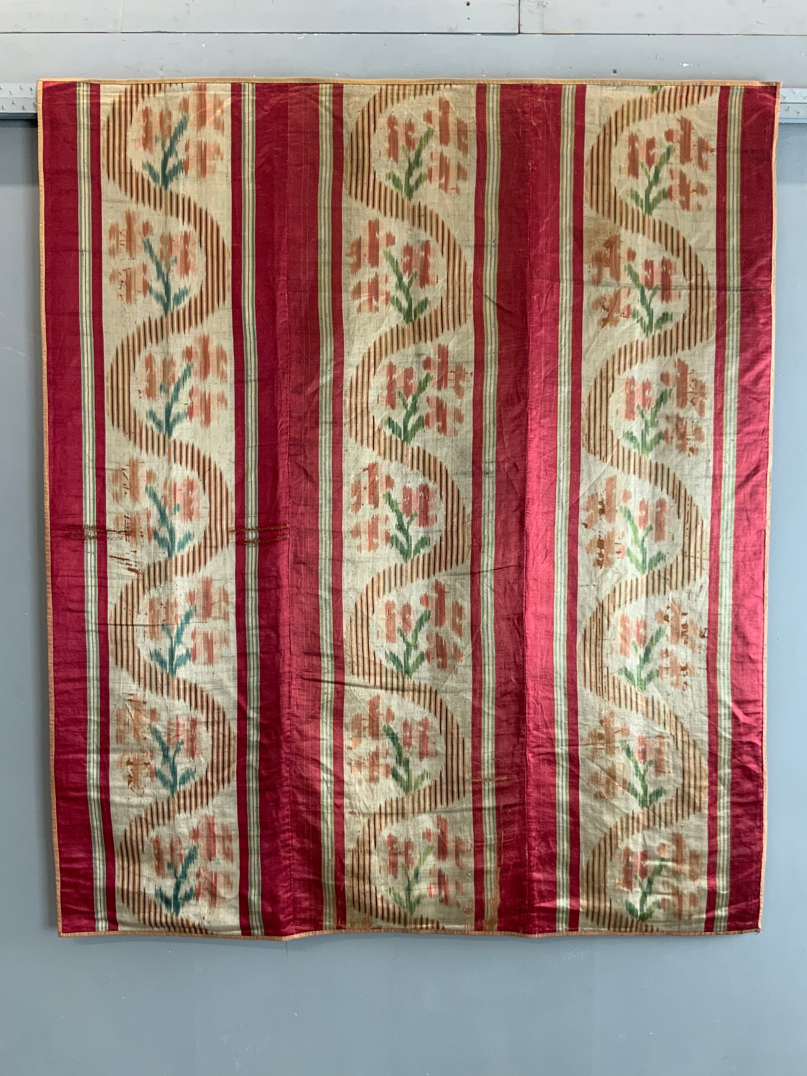 French antique silk satin ikat (162 x 138cm)