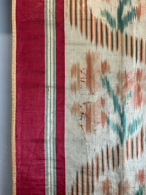 French antique silk satin ikat (162 x 138cm)