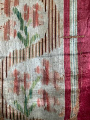 French antique silk satin ikat (162 x 138cm)
