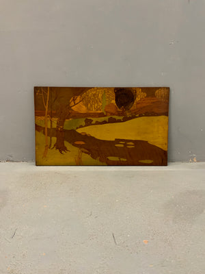 Art Nouveau marquetry in manner of AJ Rowley (61 x 36cm)