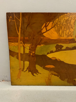 Art Nouveau marquetry in manner of AJ Rowley (61 x 36cm)