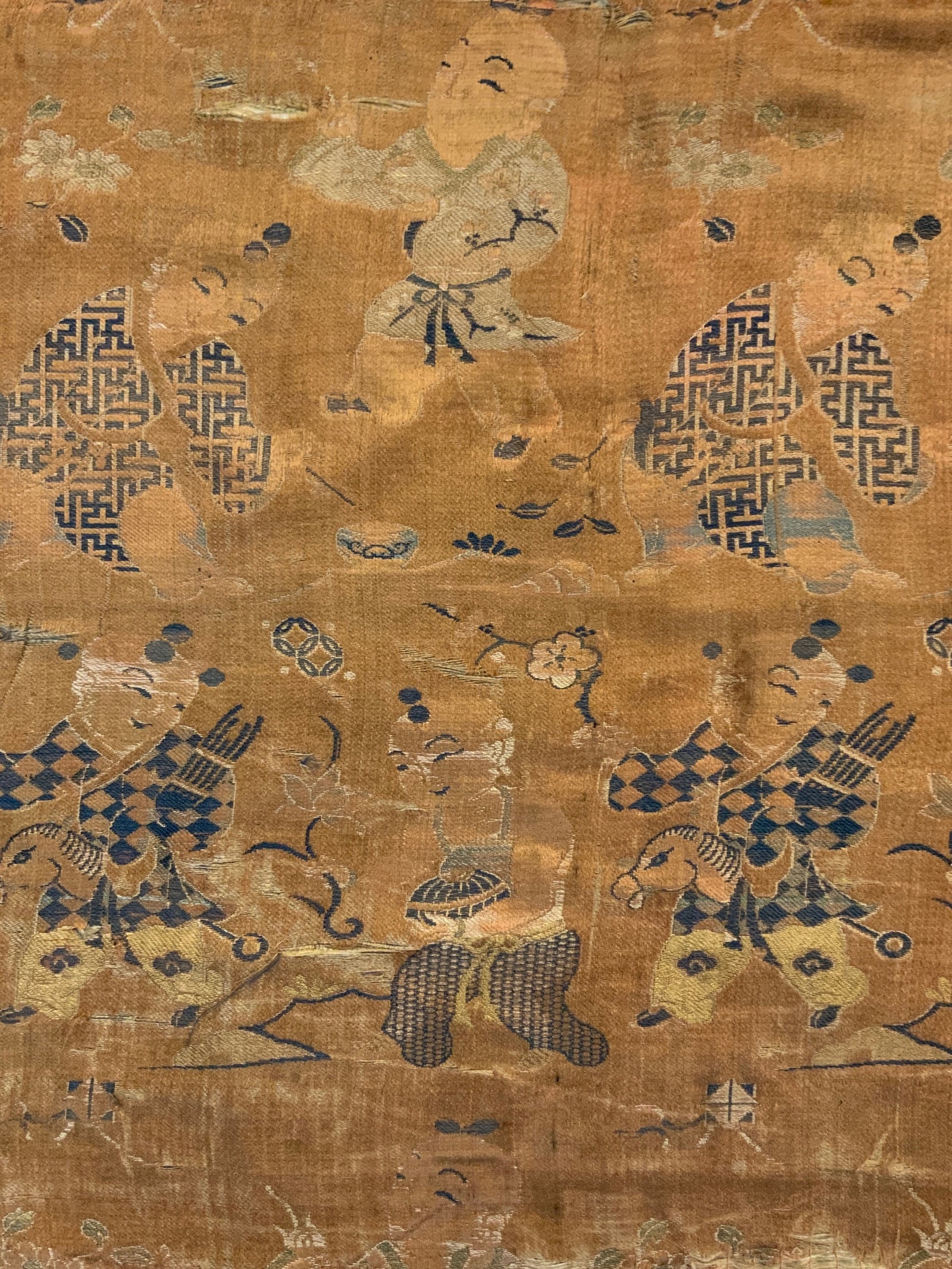 Chinese antique silk brocade 'boys at play' (76 x 38cm)