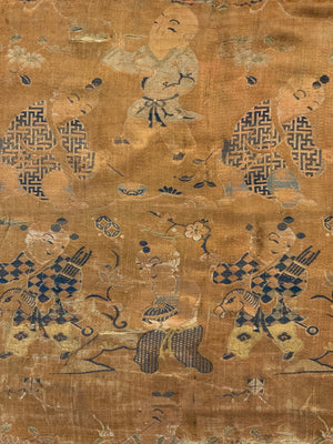 Chinese antique silk brocade 'boys at play' (76 x 38cm)