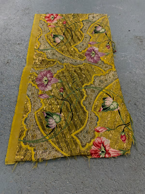 French or Muscovy antique small gilt silk brocade fragment (46 x 21cm)
