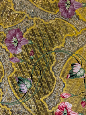 French or Muscovy antique small gilt silk brocade fragment (46 x 21cm)