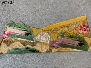 French or Muscovy antique small gilt silk brocade fragment (46 x 21cm)