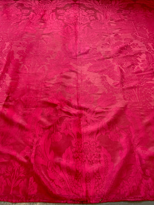 Antique red damask silk 19th C (148 x 148cm)