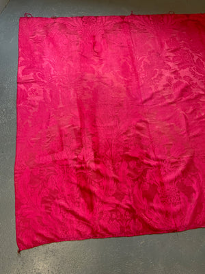 Antique red damask silk 19th C (148 x 148cm)
