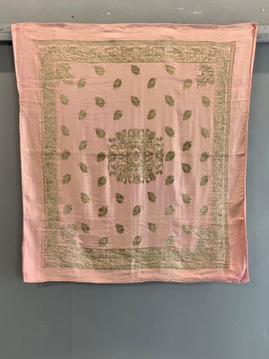 Turkish Bursa or Chios pink satin silk with silver brocade (87 x 93cm)