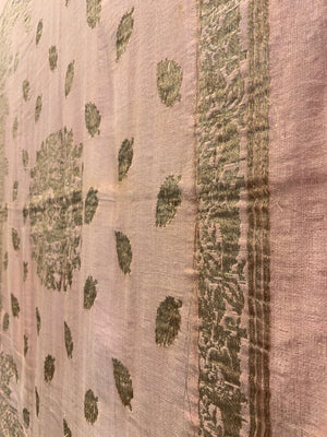 Turkish Bursa or Chios pink satin silk with silver brocade (87 x 93cm)