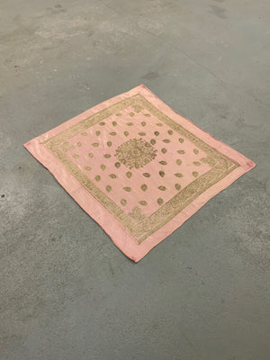 Turkish Bursa or Chios pink satin silk with silver brocade (87 x 93cm)