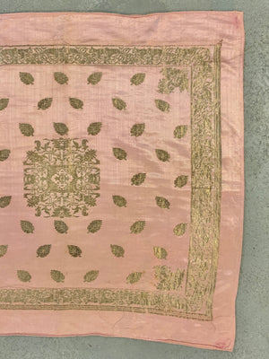 Turkish Bursa or Chios pink satin silk with silver brocade (87 x 93cm)