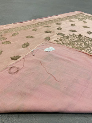 Turkish Bursa or Chios pink satin silk with silver brocade (87 x 93cm)