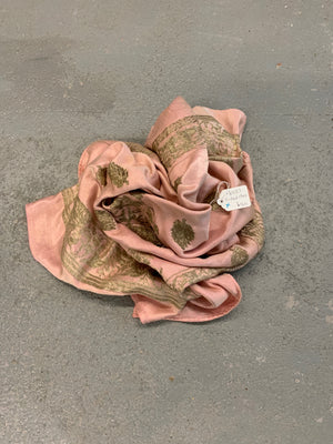 Turkish Bursa or Chios pink satin silk with silver brocade (87 x 93cm)