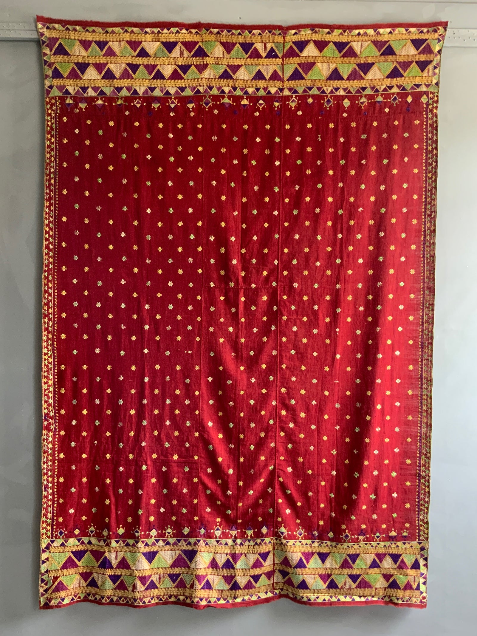 Indo Pak Punjab red fulkari shawl (215 x 145cm)