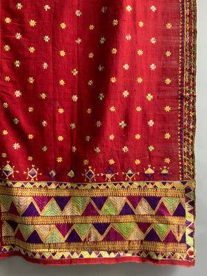 Indo Pak Punjab red fulkari shawl (215 x 145cm)