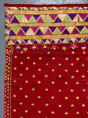 Indo Pak Punjab red fulkari shawl (215 x 145cm)