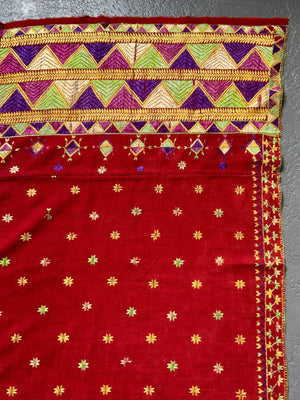Indo Pak Punjab red fulkari shawl (215 x 145cm)