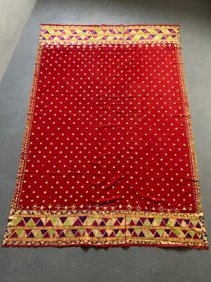 Indo Pak Punjab red fulkari shawl (215 x 145cm)