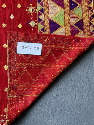 Indo Pak Punjab red fulkari shawl (215 x 145cm)